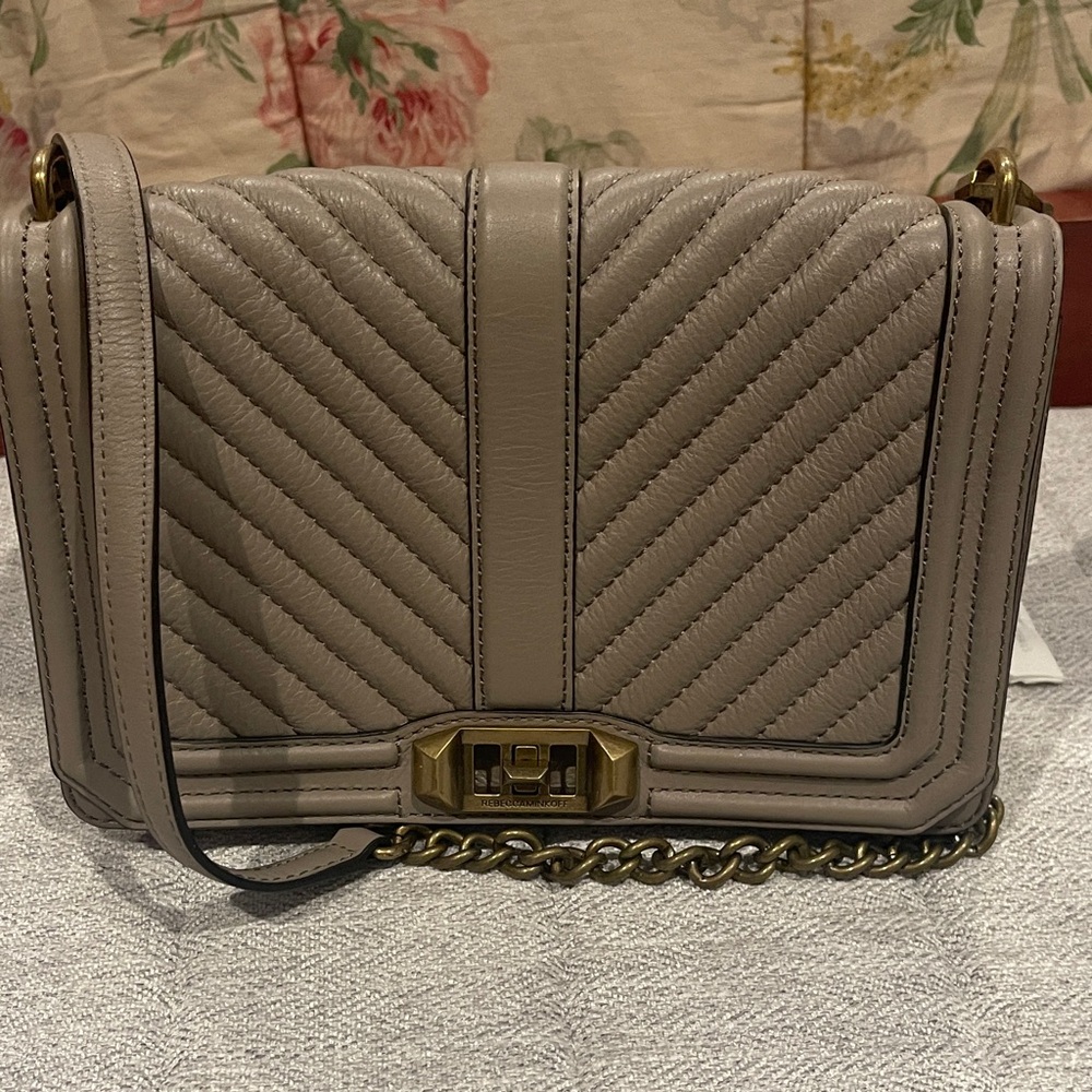 Elegant Taupe Quilted Shoulder Bag